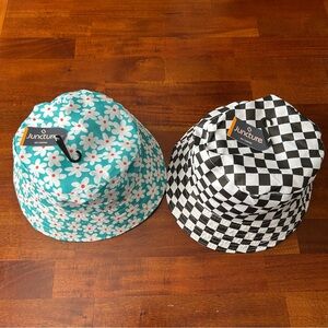 NWT‎ 90’s inspired Juncture checkerboard and daisy bucket hats - bundle of two